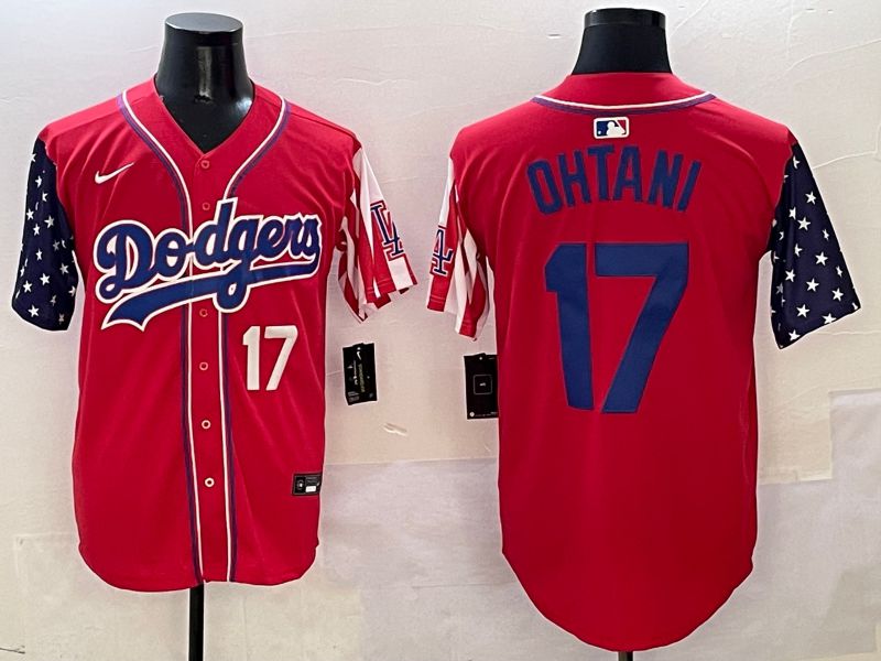 Men Los Angeles Dodgers 17 Ohtani Red a generation of national flags Joint name 2025 Nike MLB Jersey style 15